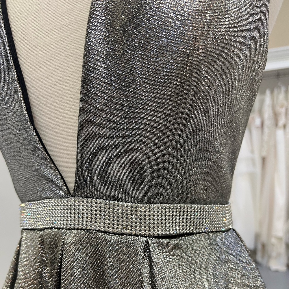 Halter neck silver prom dress by JVN Jovani - Picture 2 of 4